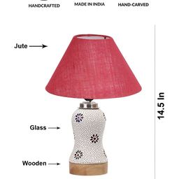 Devansh Pink Printed Wooden Frustum Shaped Table Lamp With Mosaic Glass Base-54