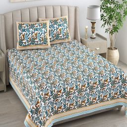 Myntra Elegant Homes Green Printed Pure Cotton 180 TC King Bedsheet Set 2.74 m x 2.54 m-picture-7