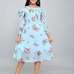 FELLAMO Floral Print Puff Sleeve Georgette A-Line Midi Dress-picture-43