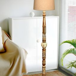 Homesake Royal Carving Brown & Beige Textured Wooden Floor Lamp-47