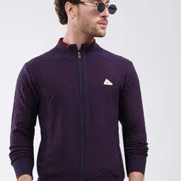 Monte Carlo Men Geometric Self Design Mock Collar Pullover with Zip Detail Detail-picture-17