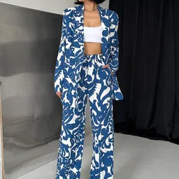 Zwankee Printed Pure Cotton Notched Lapel Collar Neck Blazer With Trousers Co-Ords-14