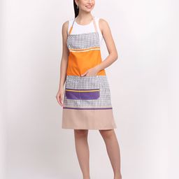 Arrabi Orange Coloured & White Geometric Printed Cotton Aprons With 2 Patch Pockets-55