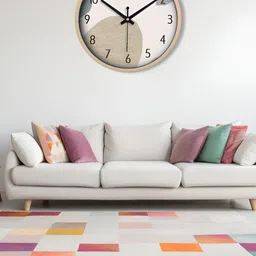 OLIVE TREE Peach-Coloured & Beige Printed Contemporary Analogue Round Shaped Table Clock-22
