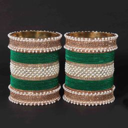 ZULKA Set Of 34 Zircon Diamond & Kundan-Studded & Beaded Antique Chuda Bangles-image-36