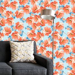 ArtzFolio Printed UV-Resistant Anti-Bacterial Blue And Coral Flowers Peel & Stick Wallpaper-image-46