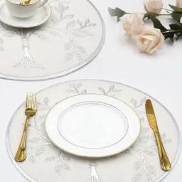 LooMantha Silver-Toned & White 2 Pieces Tropical Printed L-Pressing Round Table Placemats-19