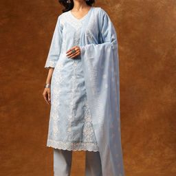 Anouk Women Floral Embroidered Regular Straight Kurta with Trousers & Dupatta-13