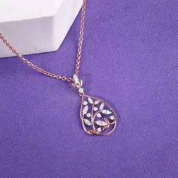 GIVA 18 KT Rose Gold Leafy Affair Diamond Pendant-33