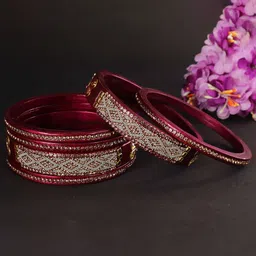 ZULKAPack Of 6 Cubic Zirconia Studded Kada Bangles-35