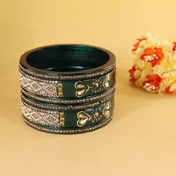 ZULKA Set Of 6 Gold Plated Stone Studded Bangles-31