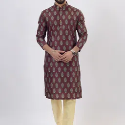 azania Men Floral Printed Regular Kurta with Pyjamas-picture-10