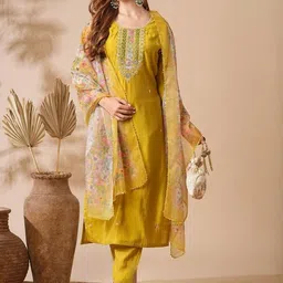 SZN Women Yellow Chanderi Silk Kurta Sets-38