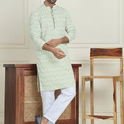 Jompers Men Embroidered Regular Chikankari Kurta with Pyjamas-picture-19