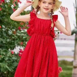 R Cube Flutter Sleeve Georgette Fit & Flare Midi Dress-74
