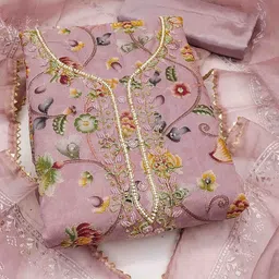 KALINI Floral Embroidered Beads and Stones Organza Unstitched Dress Material-image-30