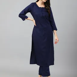 DIVASTRI Striped Notch Neck Straight Kurta With Trousers-picture-30