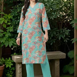 FASHOR Women Floral Printed Sequinned Straight Fit Kurta-picture-16