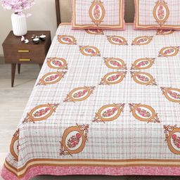 Myntra Elegant Homes Orange & Pink Floral 180 TC King Bedsheet with 2 Pillow Covers-picture-10