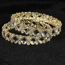 NMII Set Of 2 Gold-Plated Kundan-Studded & Mirror Work Bangles-image-58