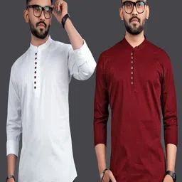 OJ TREND Men solid designer front zip and wooden button look Long sleeve cotton kurta-picture-40