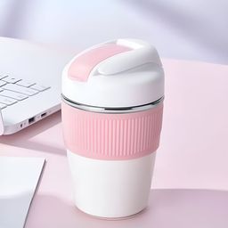 UniKart White & Pink Solid Stainless Steel Matte Coffee Tumbler 350 ml-1