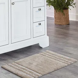 OBSESSIONS Beige & White Self Design Ultra Absorbent Anti-Skid Rectangular Bathmat-1