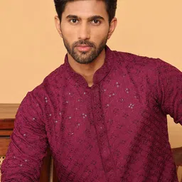 Jompers Men Floral Embroidered Regular Sequinned Kurta with Pyjamas image 3