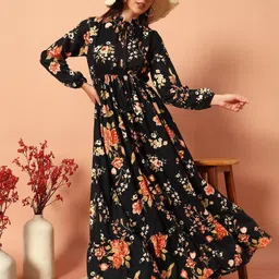 Jash Creation Women Floral Print Puff Sleeve Fit & Flare Maxi Dress-image-97