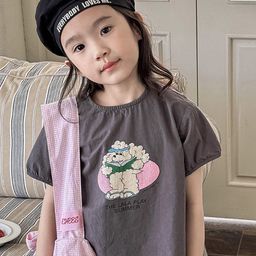 LULU & SKY Girls Graphic Printed Round Neck Puff Sleeves Cotton Regular Fit T-shirt-image-57