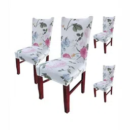 HOUSE OF QUIRK White & Pink 4 Pieces Floral Printed Removable & Washable Chair Covers-image-33