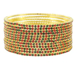 NMII Set of 12 Zircon Studded worked Glossy Finished Metal Bangles-image-97