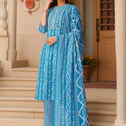 Banwaree Women Ethnic Motifs Printed Thread Work Pure Cotton Kurta with Trousers & Dupatta-picture-43