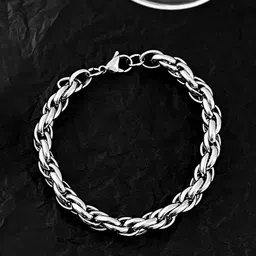 Peora Men Silver Plated Stainless Steel Link Bracelet-21
