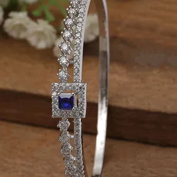 KARATCART Silver-Plated Cubic Zirconia-Studded Bangle Style Bracelet-37