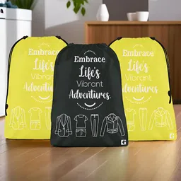 Aura Yellow & Black 3 Pieces Printed Water Resistant Laundry Bags-image-77