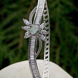 KARATCART Silver-Toned White & Green CZ-Studded Handcrafted Bangle-image-55
