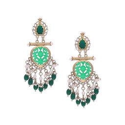 MADDY SPACE Gold-Plated Artificial Stones Studded And Beaded Drop Earrings image 2