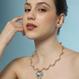 SOHI Gold-Plated Artificial Stones Studded Statement Necklace-picture-20