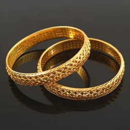 Jewar Mandi Set of 2 Gold-Plated Net & Etching Textured Bangles-11