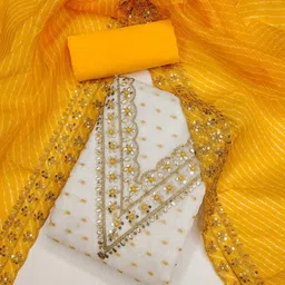 KALINI Embroidered Zari Unstitched Dress Material-12