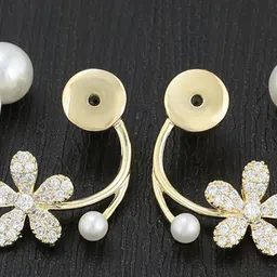 PolluxCraft Korean Gold-Plated Pearl And Zircon Studded Contemporary Shaped Studs-picture-4