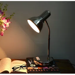 SPARK WORLD Silver-Toned Metal Frustum Self Assembly Table Lamp-33