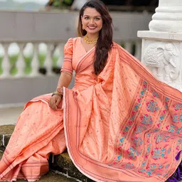 all about you Woven Design Zari Silk Blend Paithani Saree-image-67