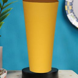 Devansh Yellow Cotton Cylinder Table Lamps With Black Round Wood Base-30
