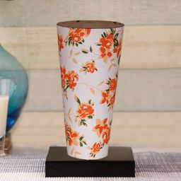 Devansh White & Orange Cylinder Table Lamps With Brown Square Wood Base-25