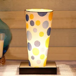 Devansh White & Blue Geometric Wooden CylindricalTable Lamp-52