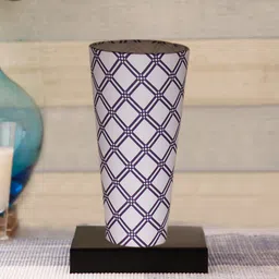 Devansh White Cotton Cylinder Table Lamps With Brown Square Wood Base-image-59