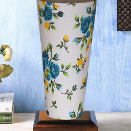 Devansh White Cotton Cylinder Table Lamps With Brown Square Wood Base-image-71