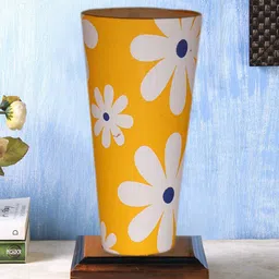 Devansh Yellow & White Cylinder Table Lamps With Brown Square Wood Base-13